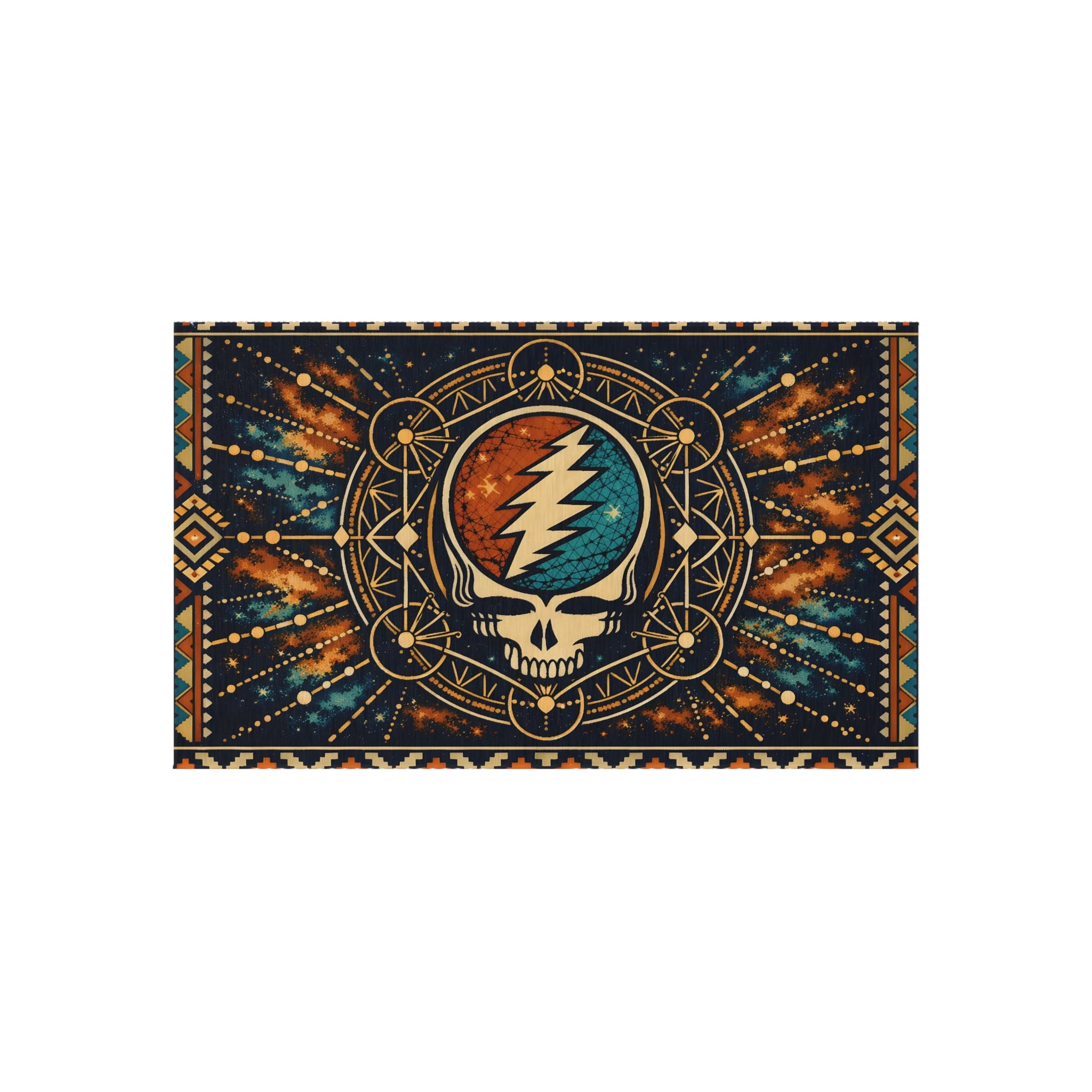 Grateful Dead Lightning Skull Outdoor Rug | Boho Geometric Patio Mat
