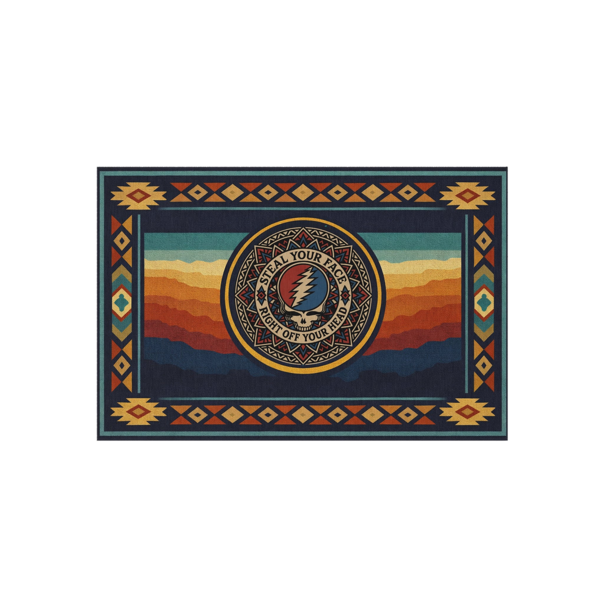Grateful Dead Steal Your Face Sunset Wave Outdoor Rug | Southwestern Tribal Border