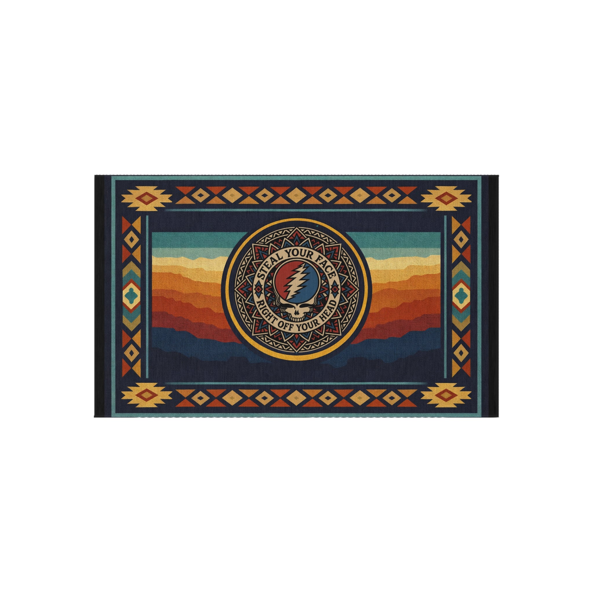 Grateful Dead Steal Your Face Sunset Wave Outdoor Rug | Southwestern Tribal Border