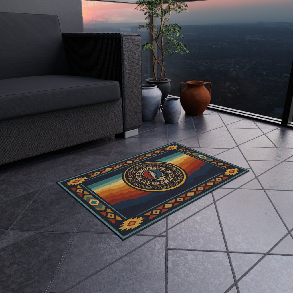 Grateful Dead Steal Your Face Sunset Wave Outdoor Rug | Southwestern Tribal Border