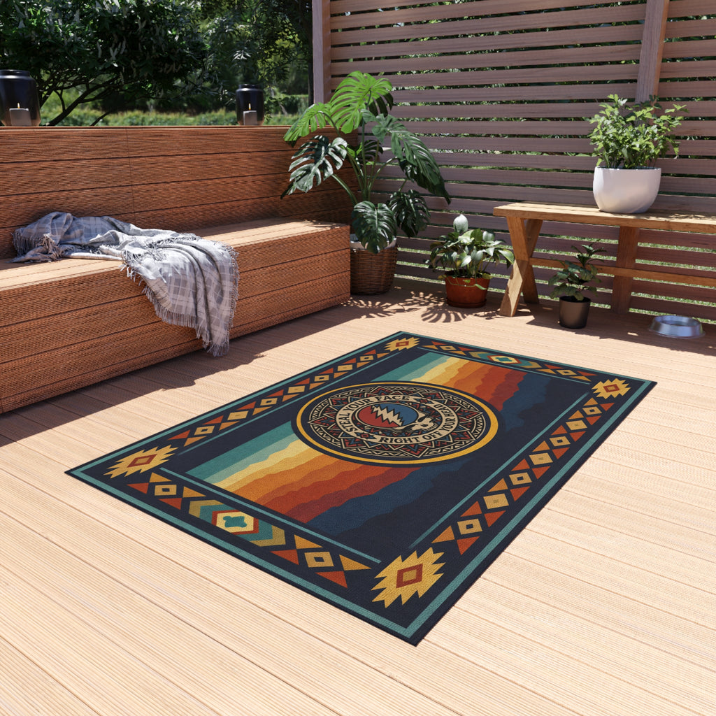 Grateful Dead Steal Your Face Sunset Wave Outdoor Rug | Southwestern Tribal Border