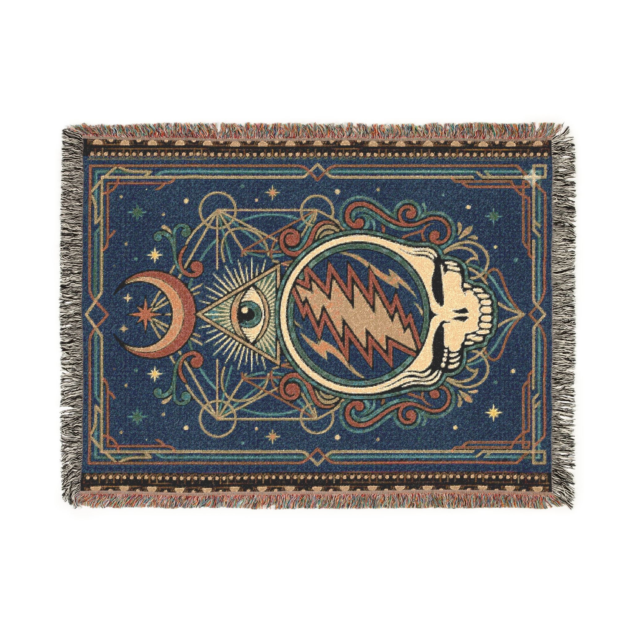 Grateful Dead Steal Your Face Woven Blanket | Psychedelic Skull Moon Tapestry