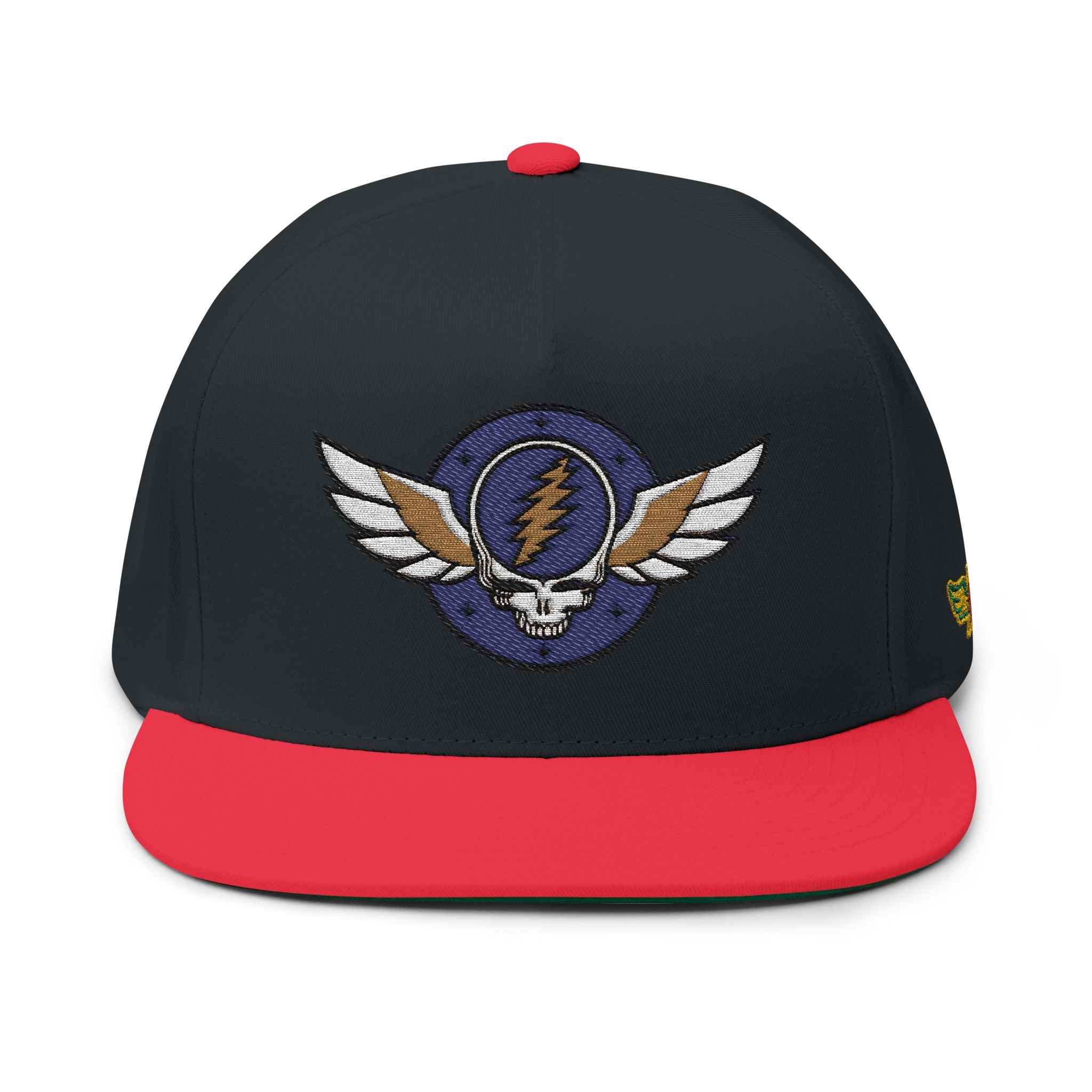Grateful Dead Inspire Winged Steal Your Face Lightning Emblem Flat Bill Cap | Embroidered Snapback