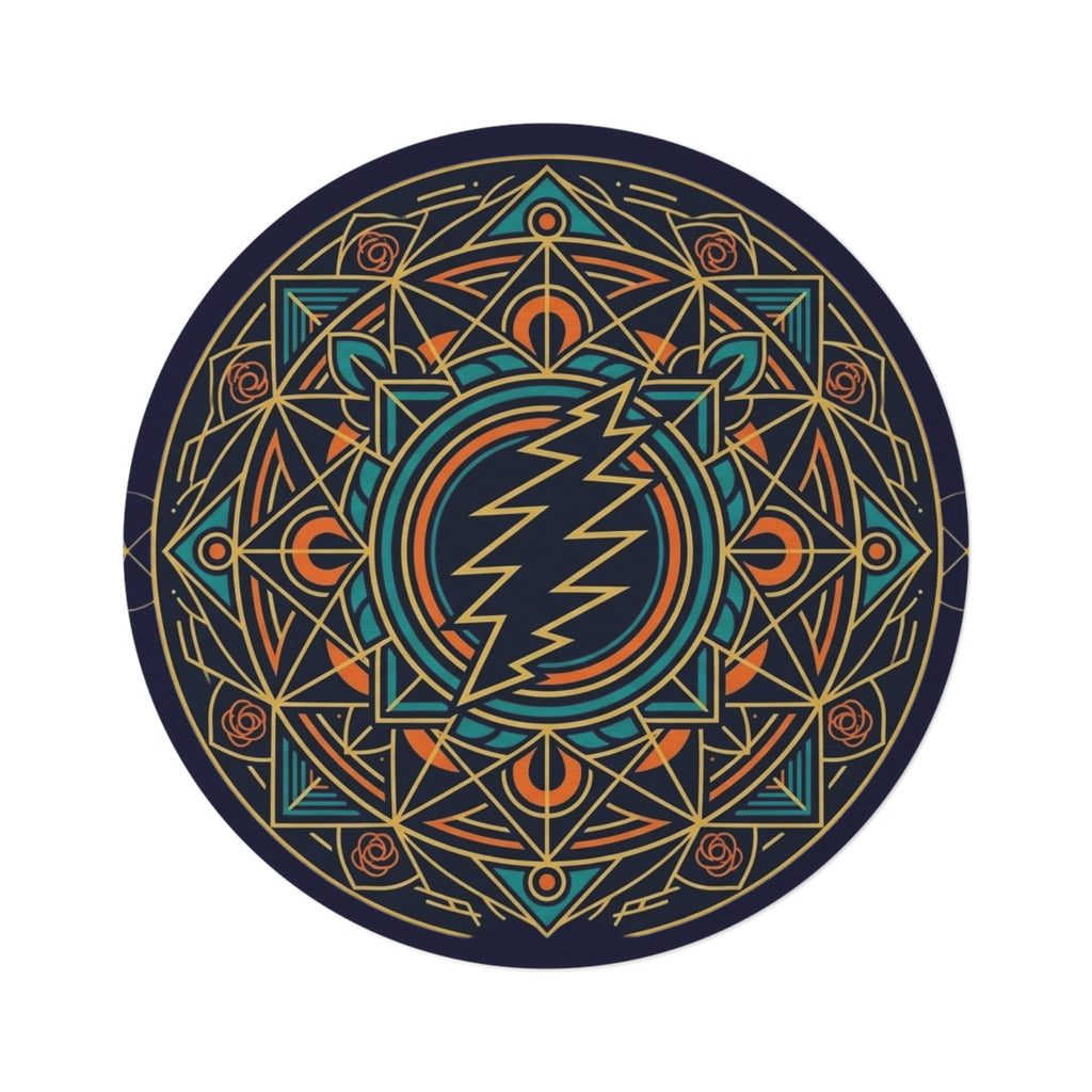 Geometric Lightning Mandala Round Rug | Psychedelic Band Logo