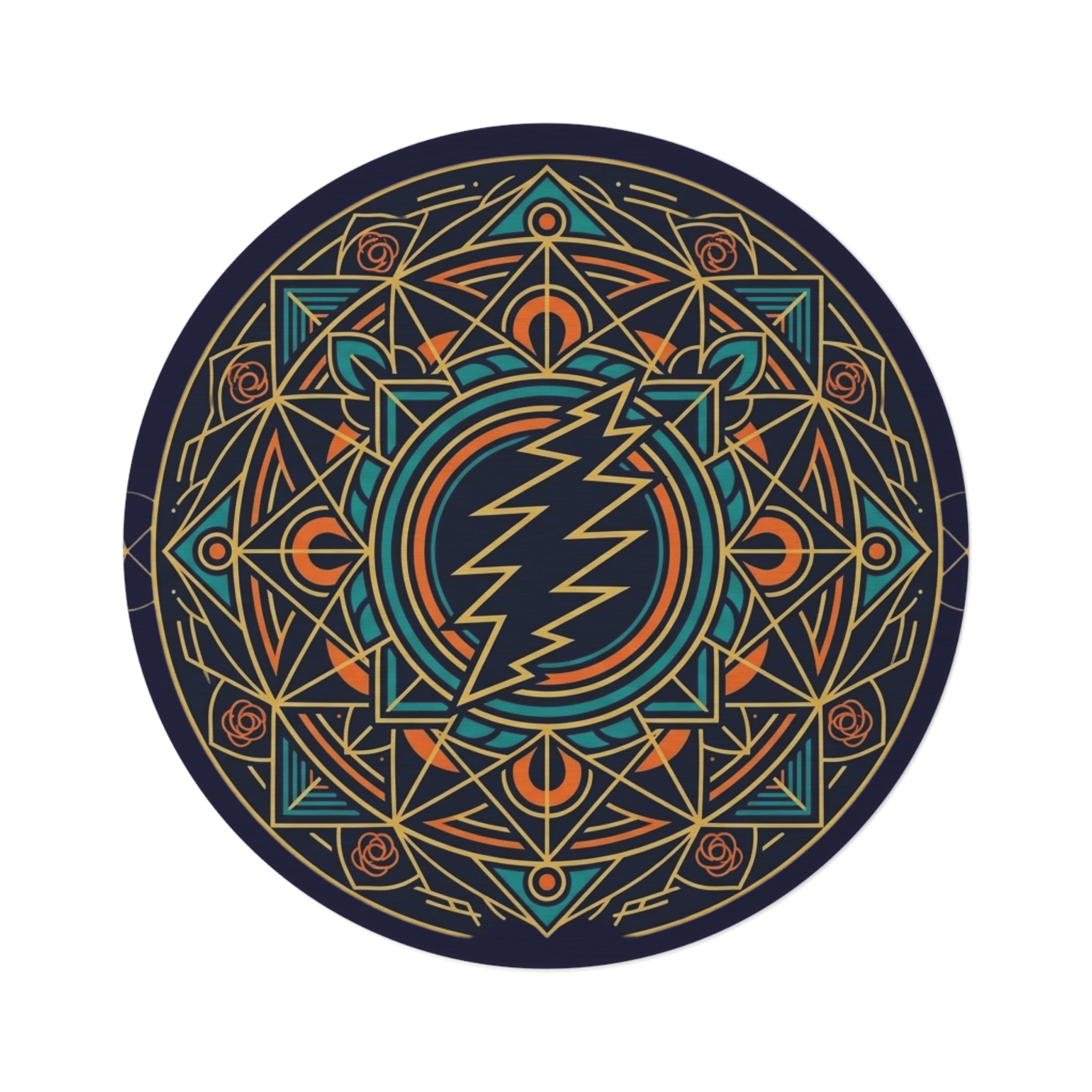 Geometric Lightning Mandala Round Rug | Psychedelic Band Logo