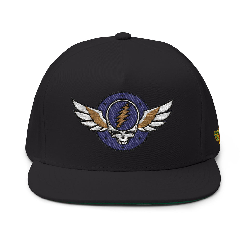 Grateful Dead Inspire Winged Steal Your Face Lightning Emblem Flat Bill Cap | Embroidered Snapback