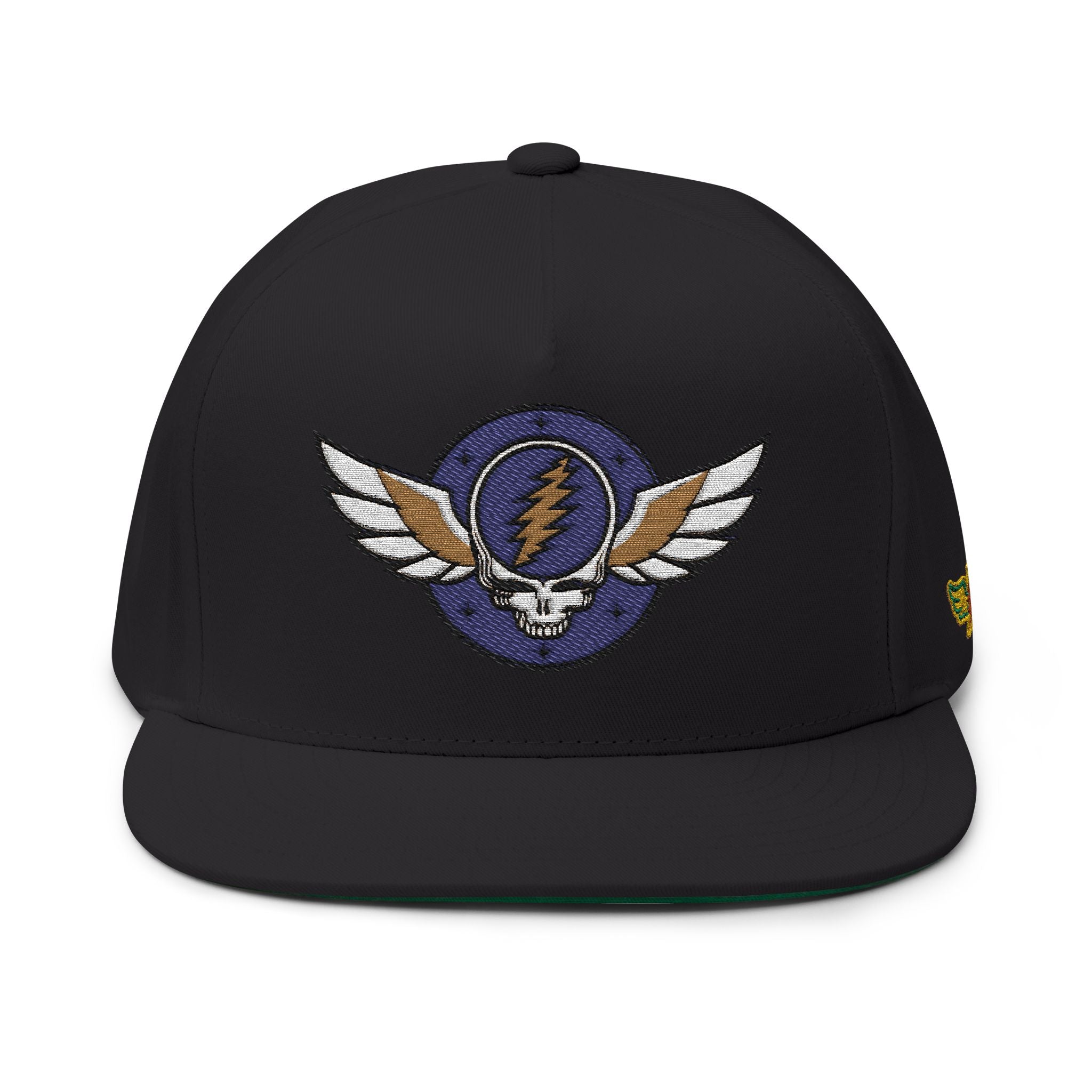 Grateful Dead Inspire Winged Steal Your Face Lightning Emblem Flat Bill Cap | Embroidered Snapback