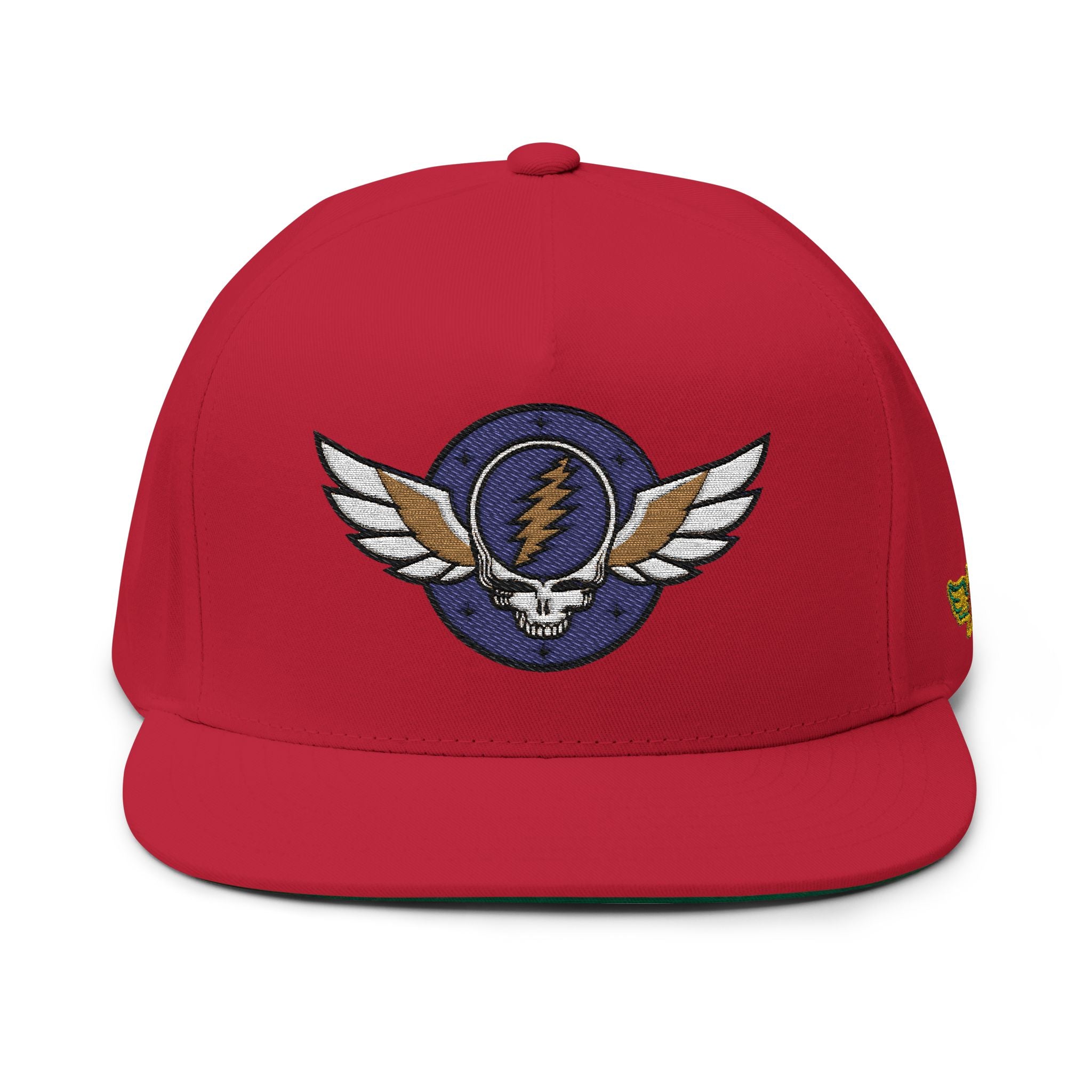 Grateful Dead Inspire Winged Steal Your Face Lightning Emblem Flat Bill Cap | Embroidered Snapback