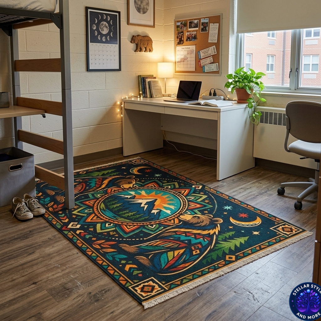 Bear Mandala Mountain Rug | Boho Woodland Decorative Floor Mat