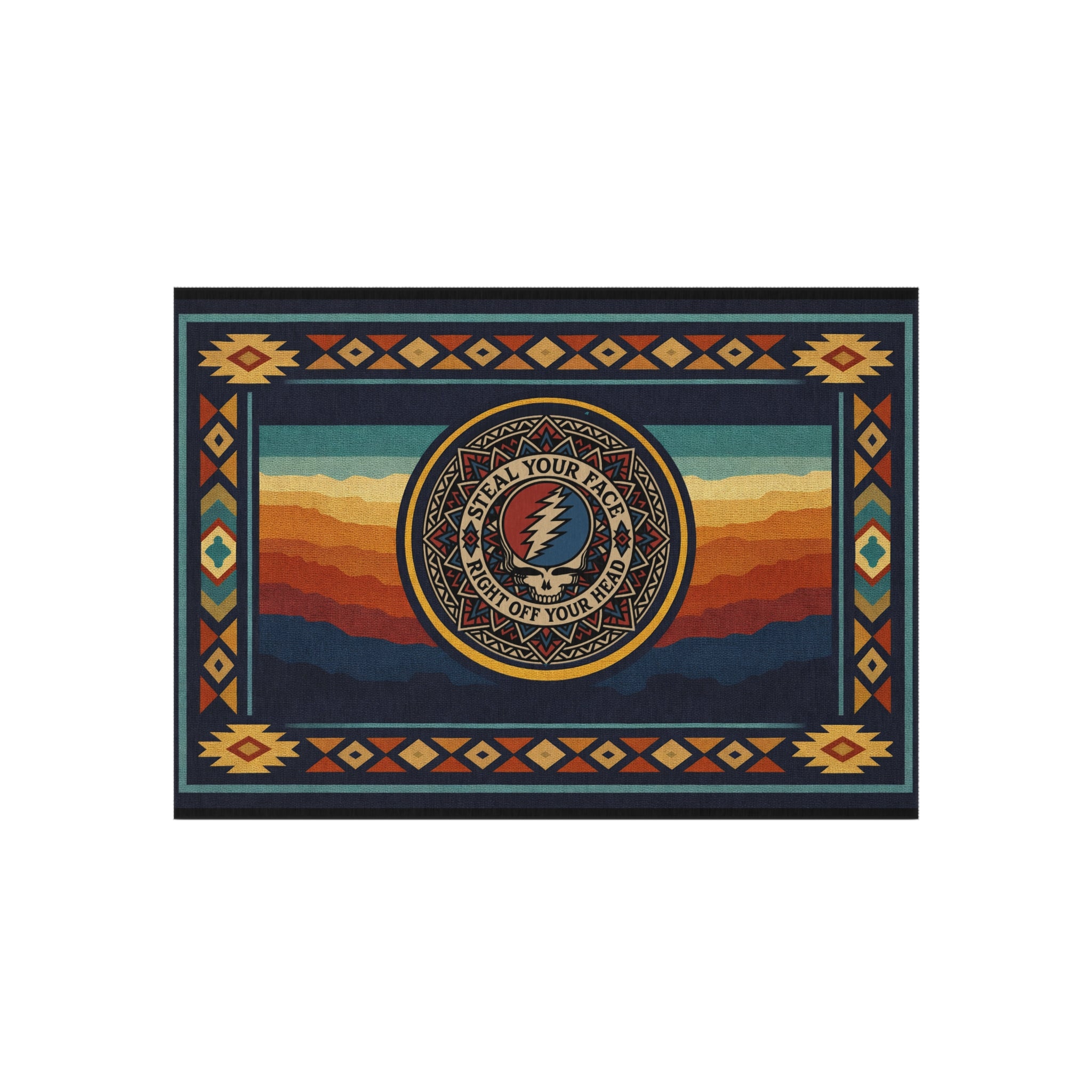 Grateful Dead Steal Your Face Sunset Wave Outdoor Rug | Southwestern Tribal Border