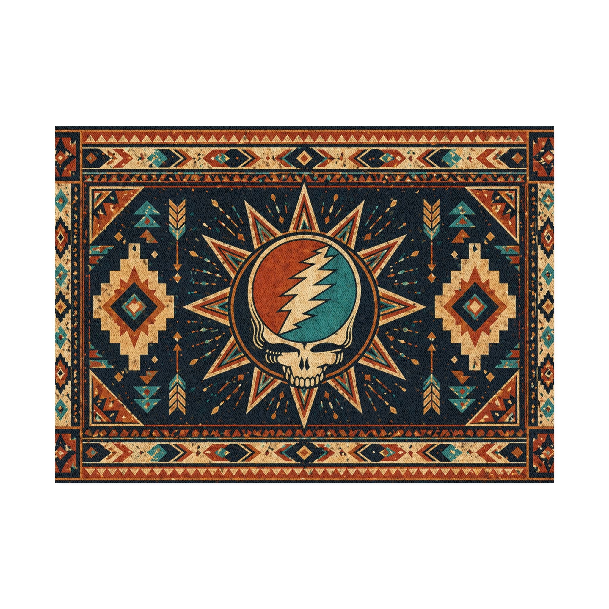 Steal Your Face Skull Rug | Boho Southwestern Aztec Grateful Dead Decor