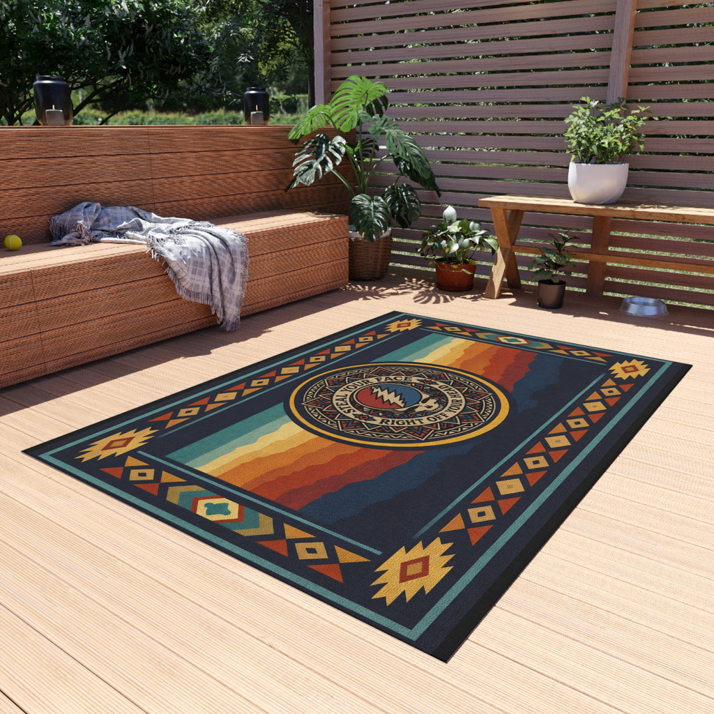 Grateful Dead Steal Your Face Sunset Wave Outdoor Rug | Southwestern Tribal Border