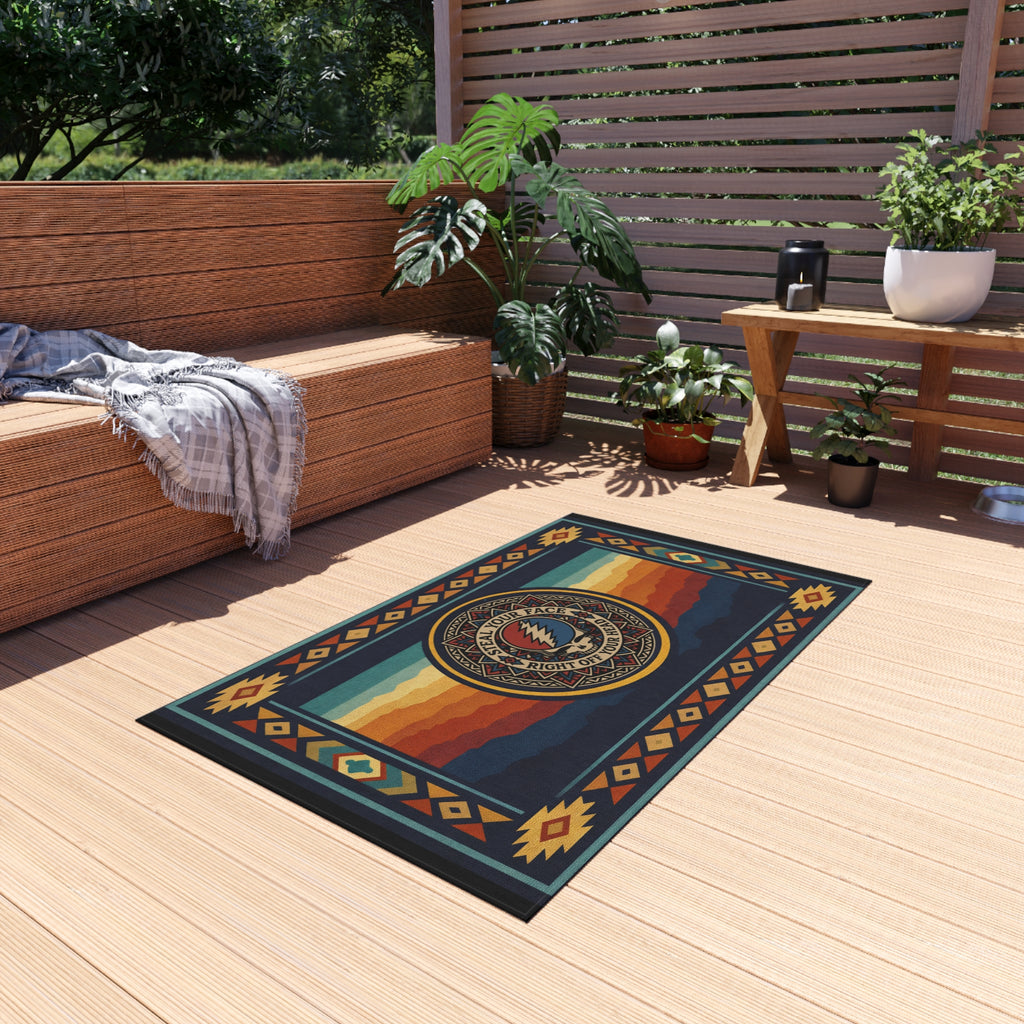 Grateful Dead Steal Your Face Sunset Wave Outdoor Rug | Southwestern Tribal Border