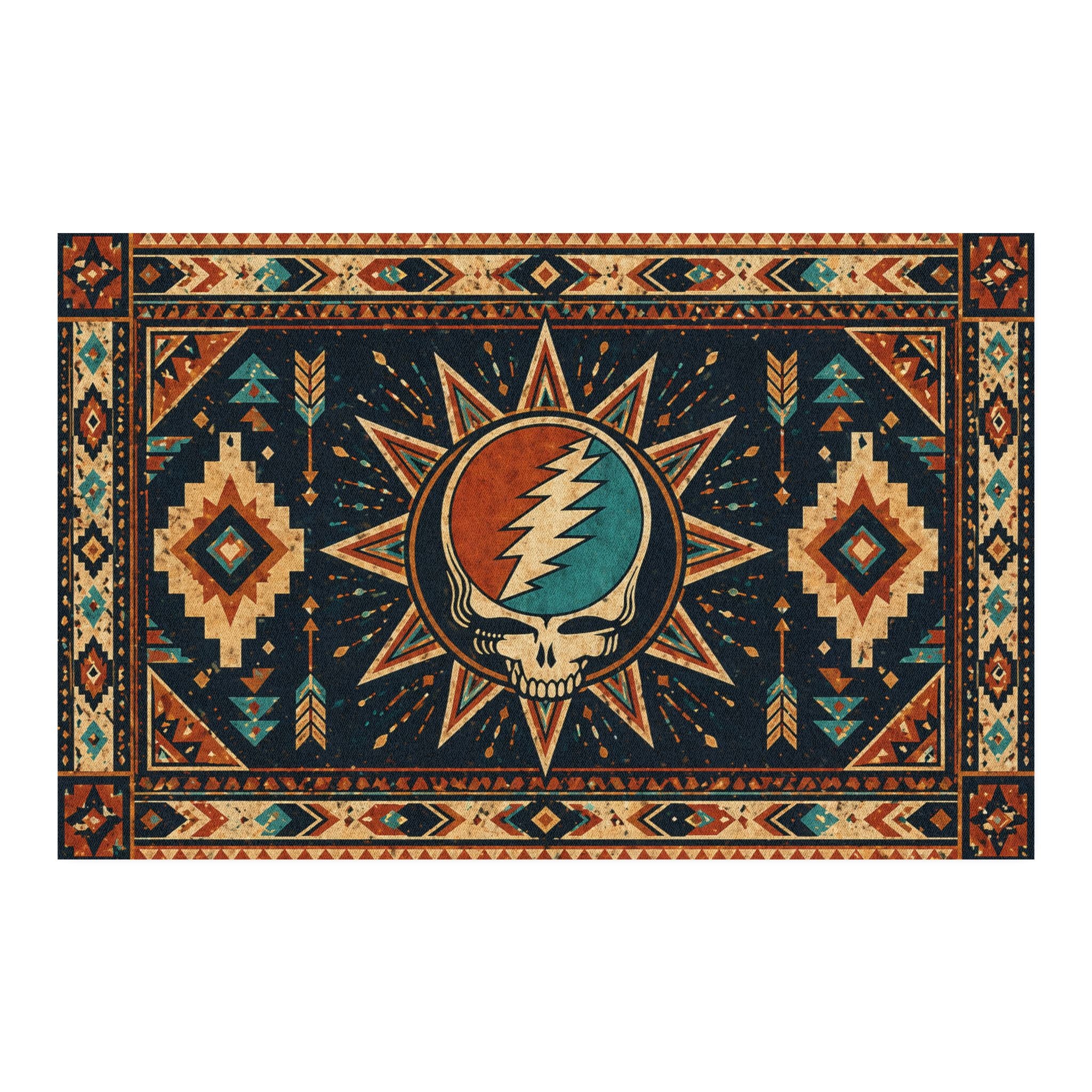 Steal Your Face Skull Rug | Boho Southwestern Aztec Grateful Dead Decor
