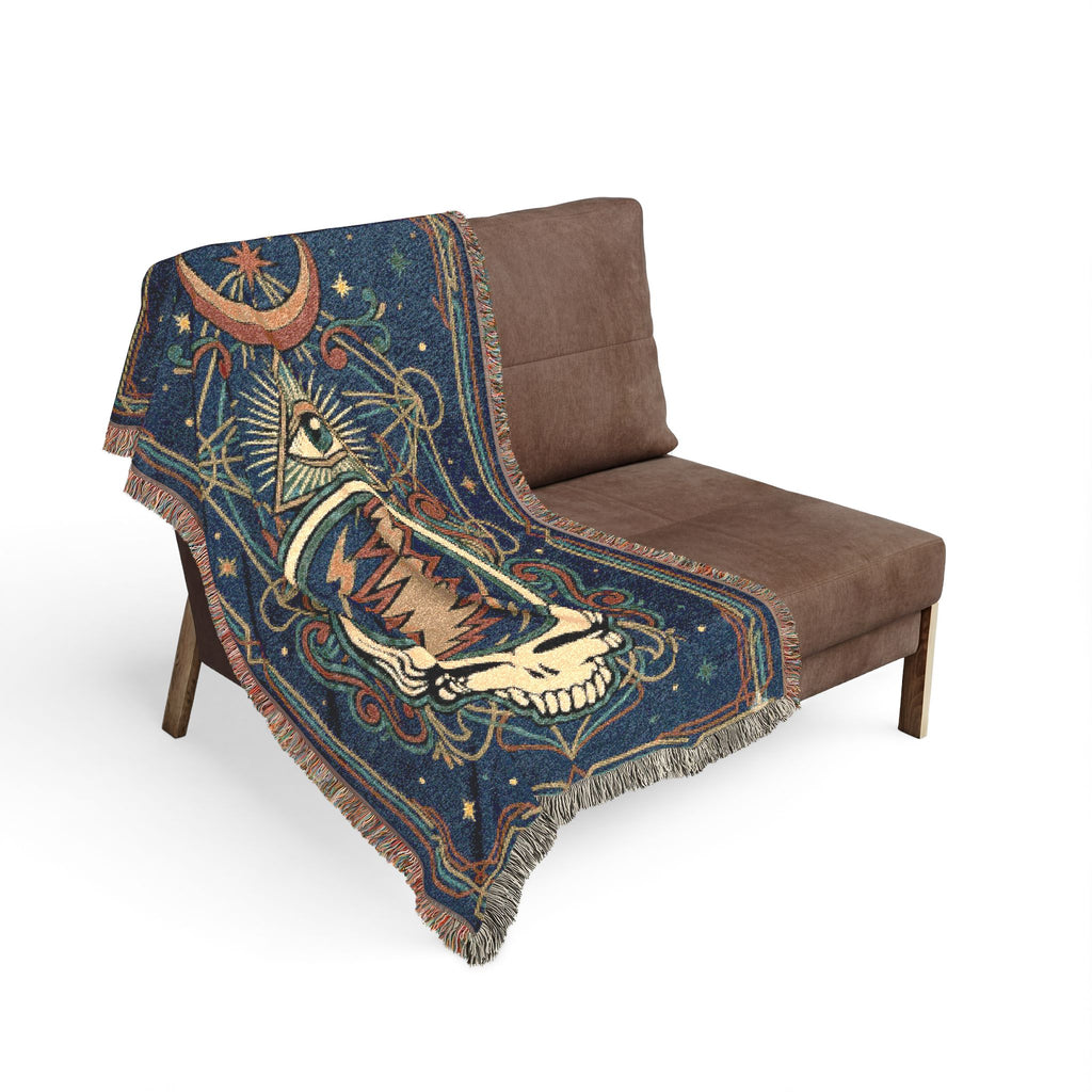 Grateful Dead Steal Your Face Woven Blanket | Psychedelic Skull Moon Tapestry