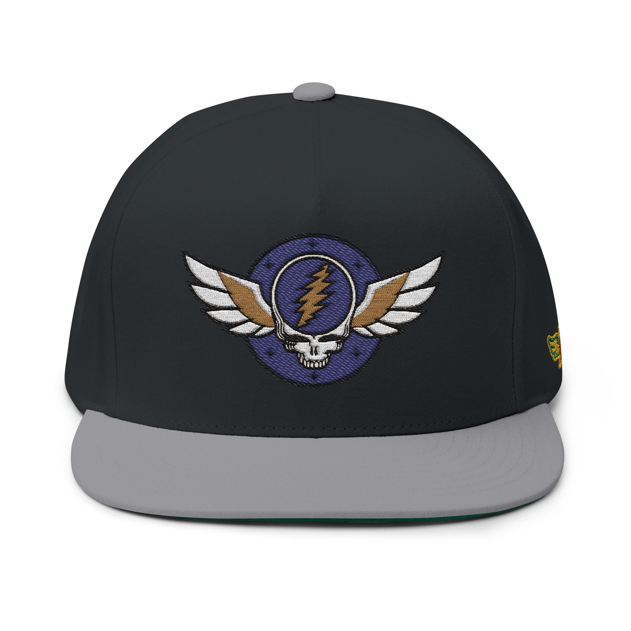 Grateful Dead Inspire Winged Steal Your Face Lightning Emblem Flat Bill Cap | Embroidered Snapback