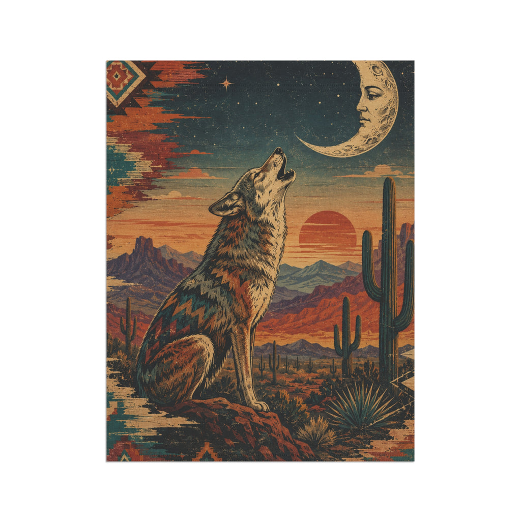Southwestern Howling Wolf Garden Banner | Desert Moon Landscape