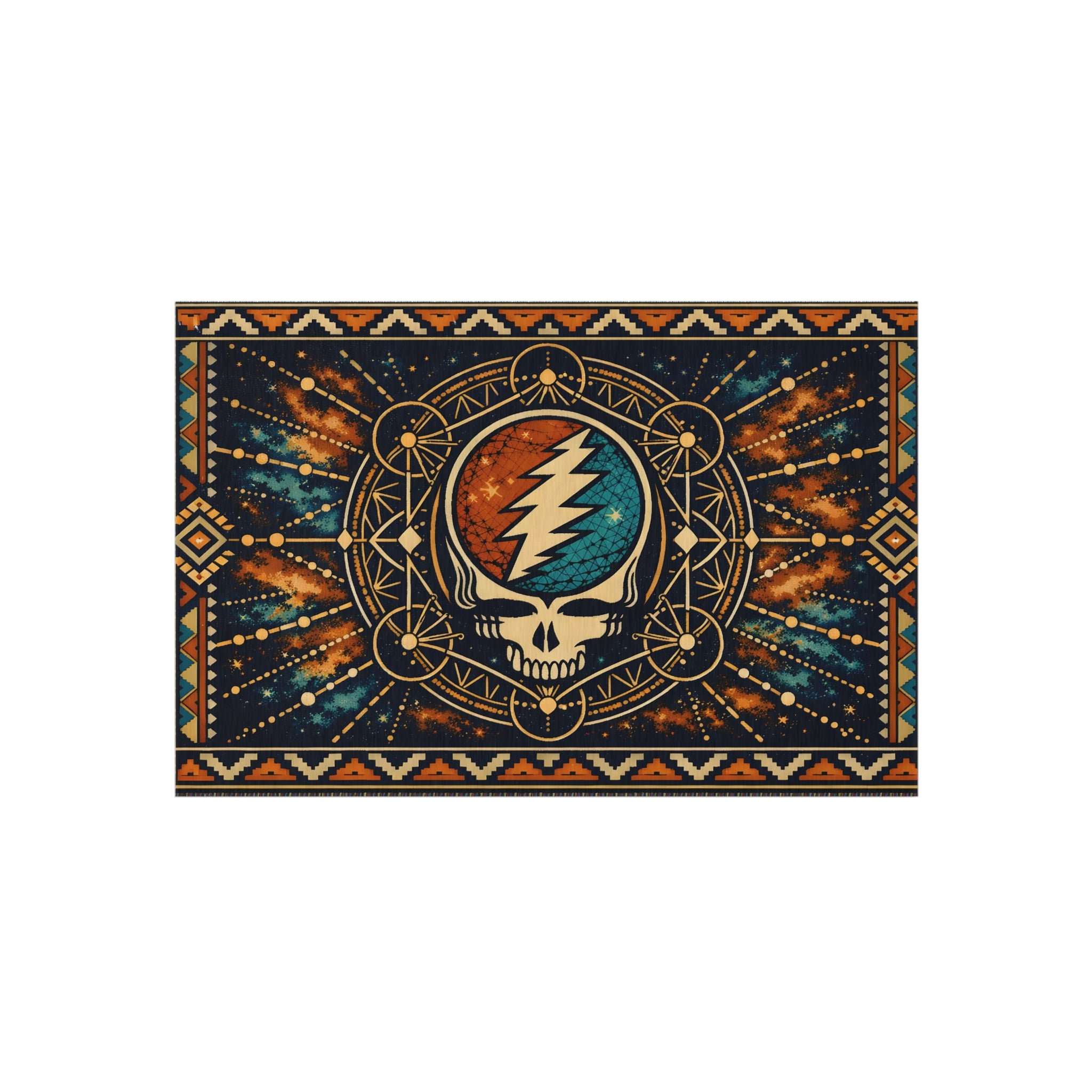 Grateful Dead Lightning Skull Outdoor Rug | Boho Geometric Patio Mat