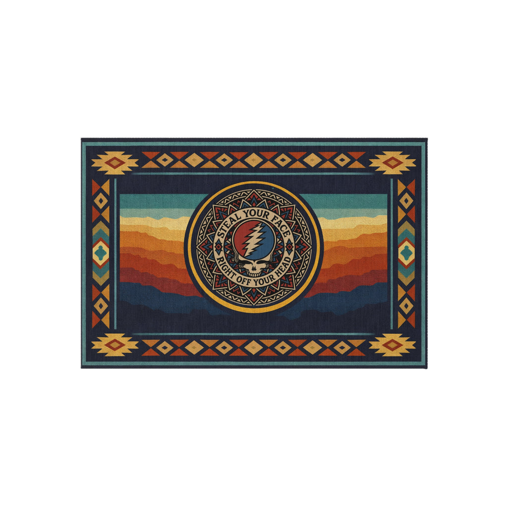 Grateful Dead Steal Your Face Sunset Wave Outdoor Rug | Southwestern Tribal Border