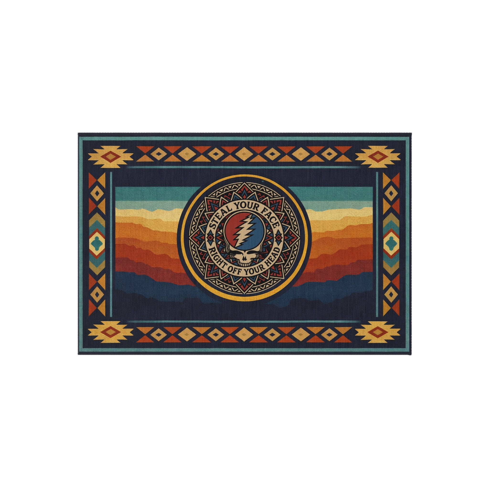 Grateful Dead Steal Your Face Sunset Wave Outdoor Rug | Southwestern Tribal Border