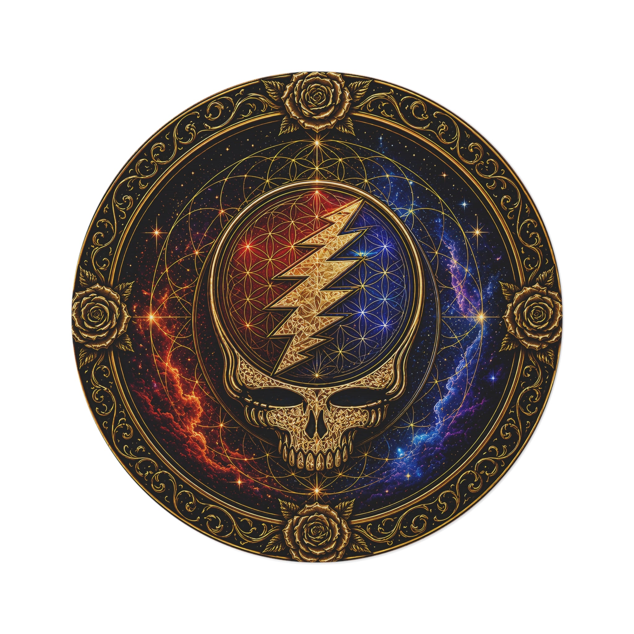 Steal Your Face Skull Round Rug | Psychedelic Lightning Bolt Mandala