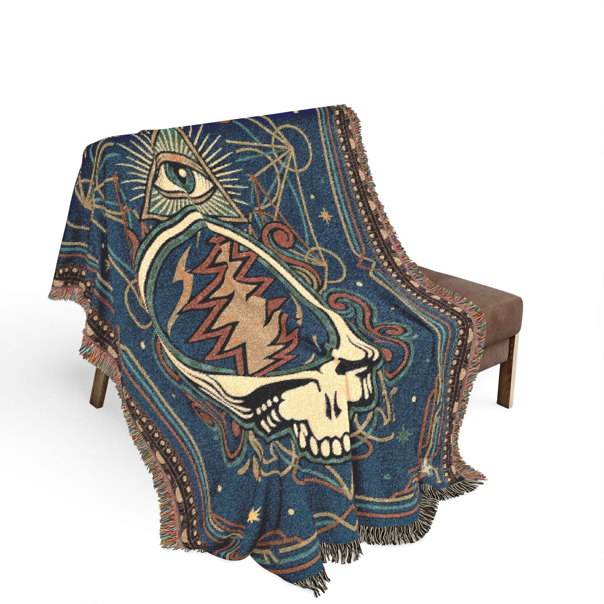 Grateful Dead Steal Your Face Woven Blanket | Psychedelic Skull Moon Tapestry