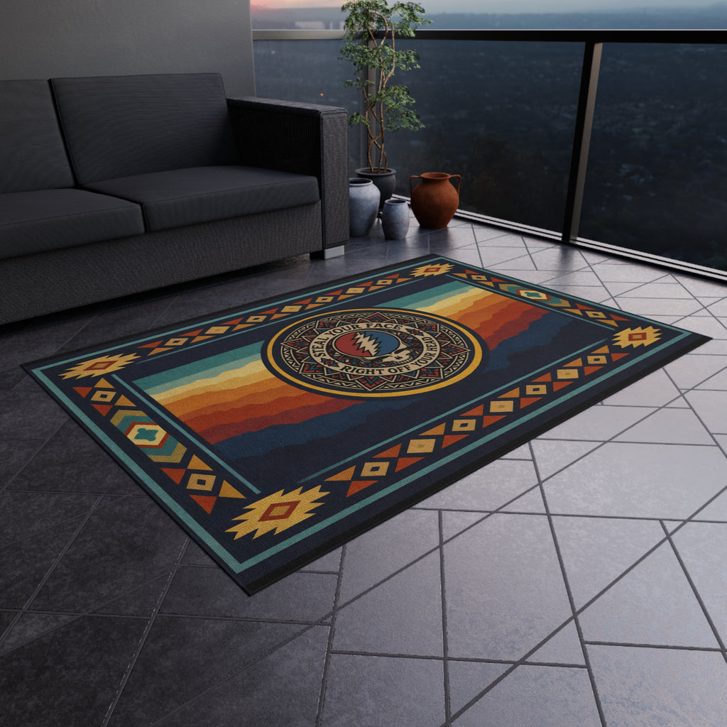 Grateful Dead Steal Your Face Sunset Wave Outdoor Rug | Southwestern Tribal Border