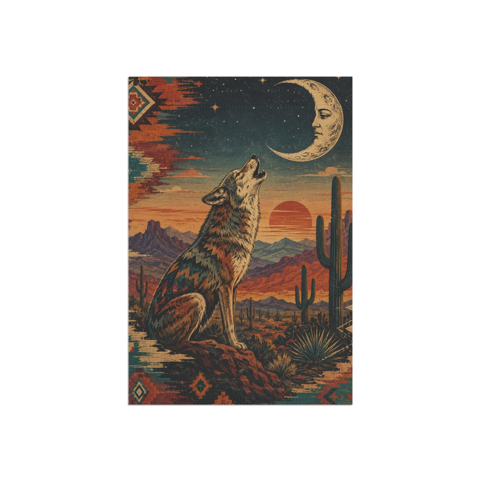 Southwestern Howling Wolf Garden Banner | Desert Moon Landscape