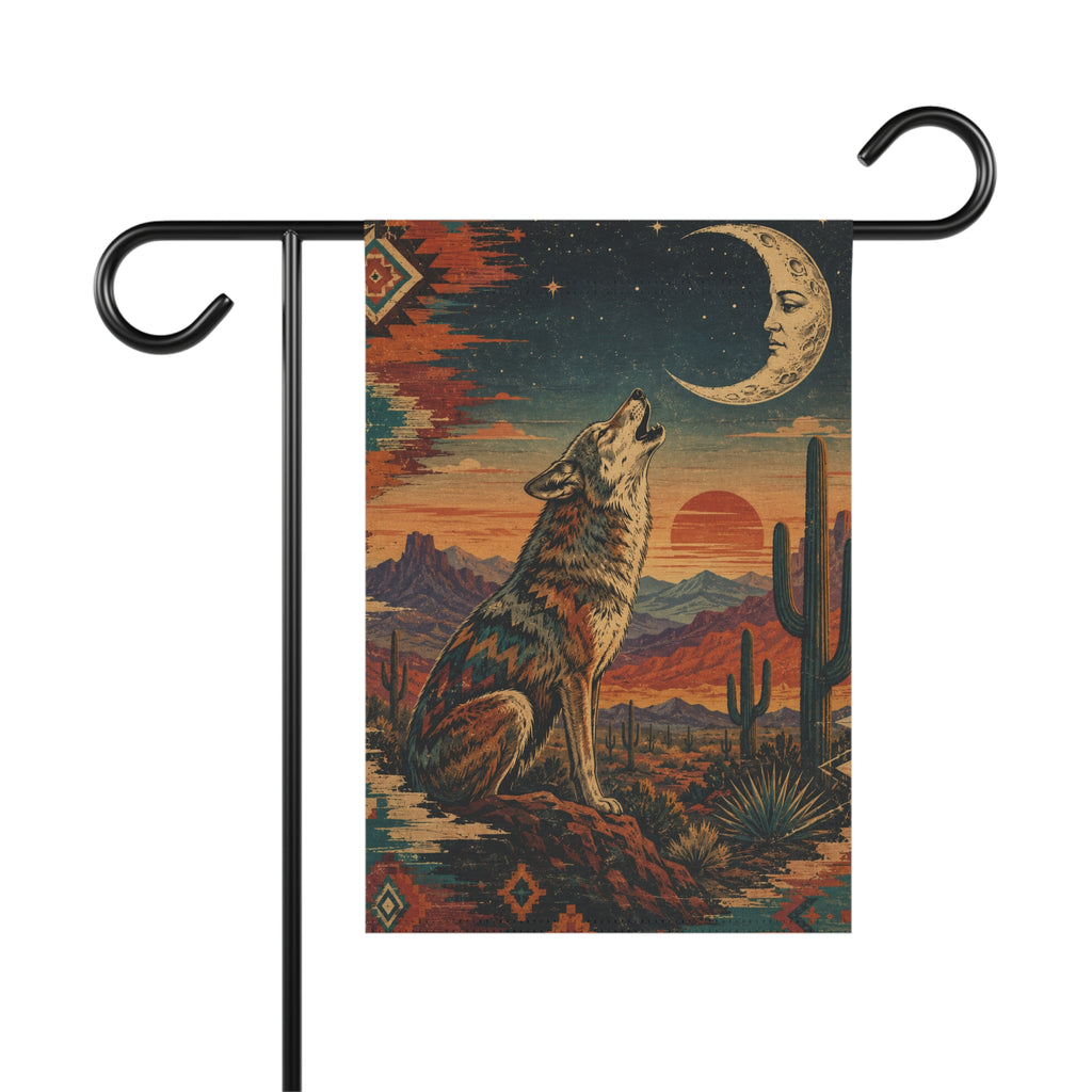 Southwestern Howling Wolf Garden Banner | Desert Moon Landscape