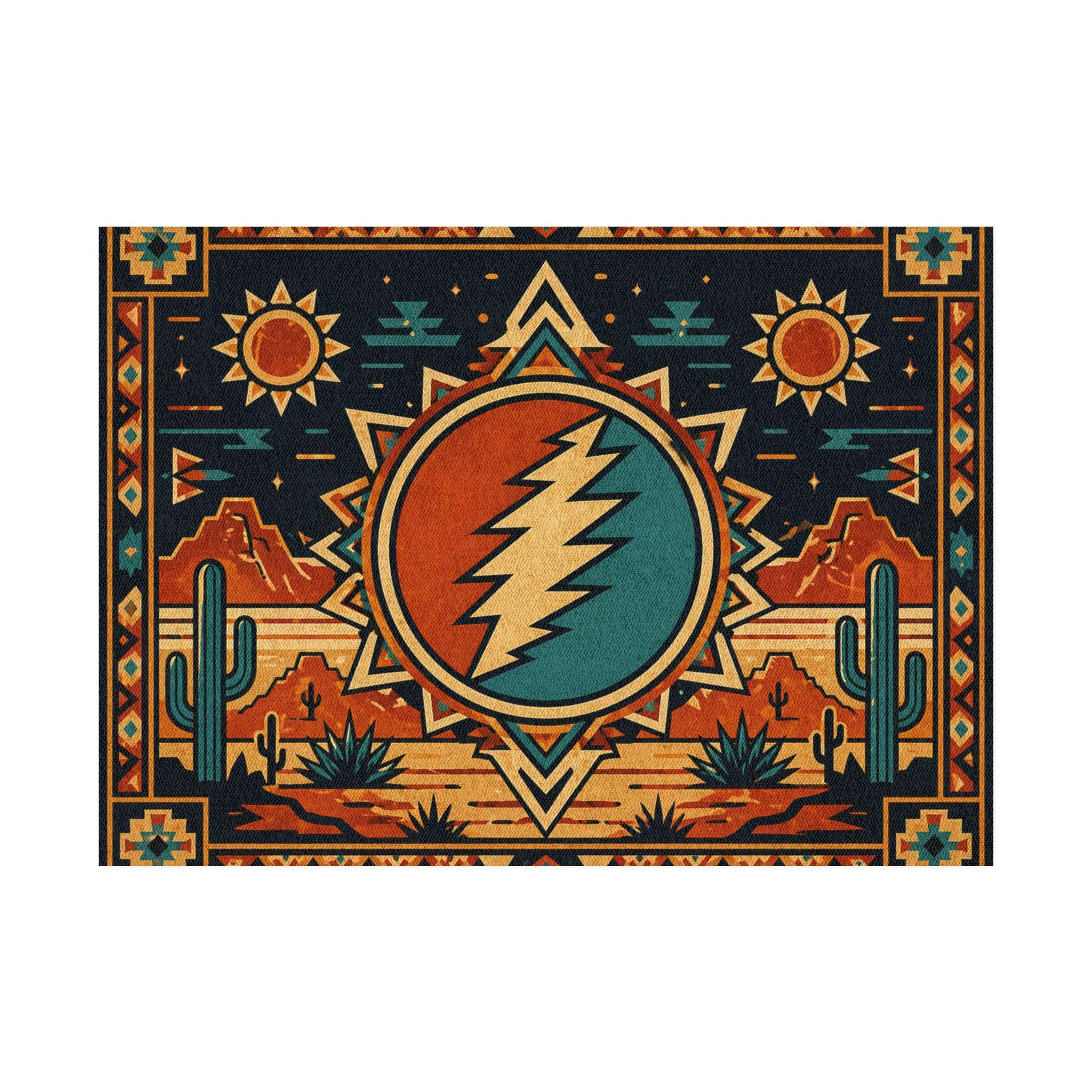 Desert Steal Your Face Rug | Southwestern Grateful Dead Lightning Bolt Navajo Style