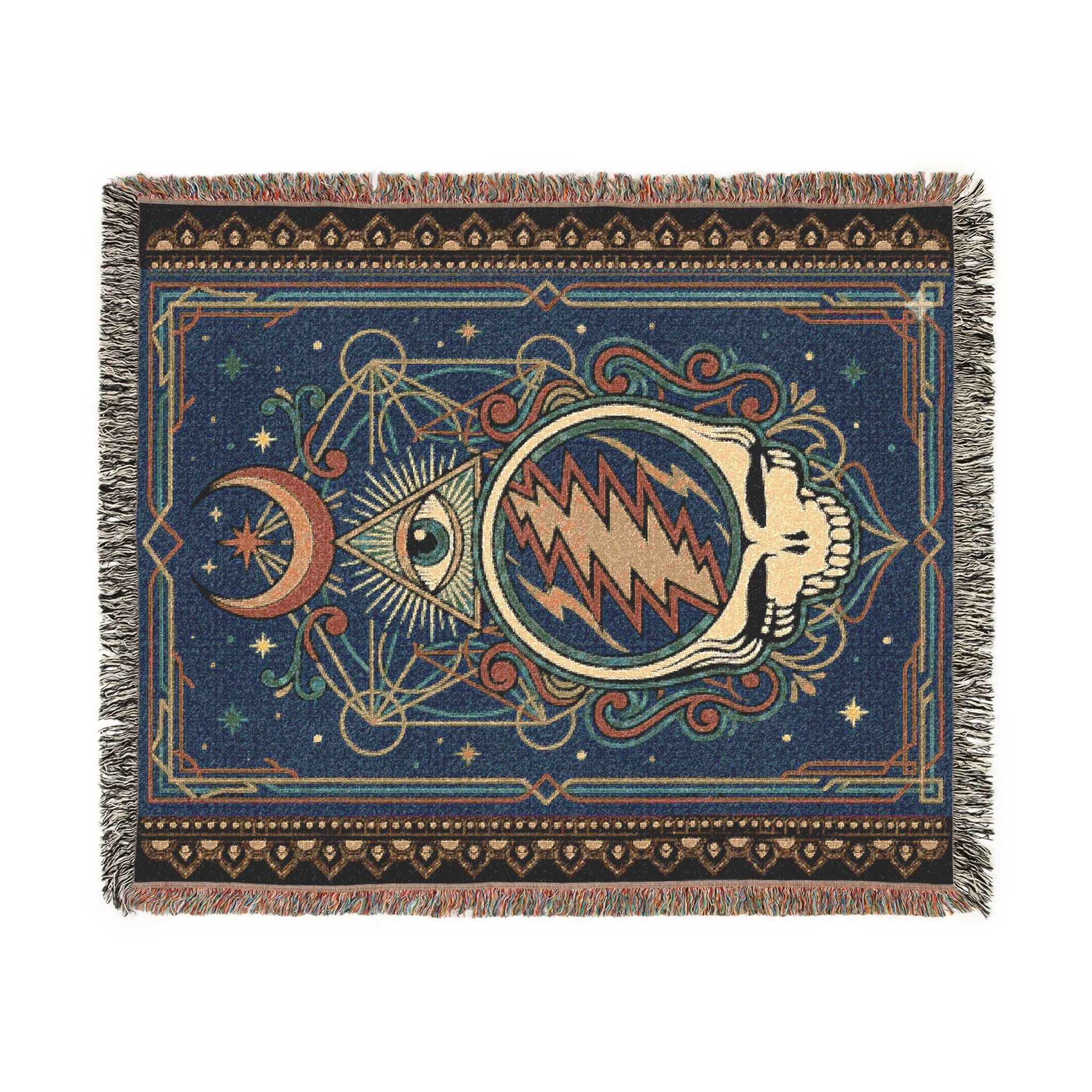 Grateful Dead Steal Your Face Woven Blanket | Psychedelic Skull Moon Tapestry