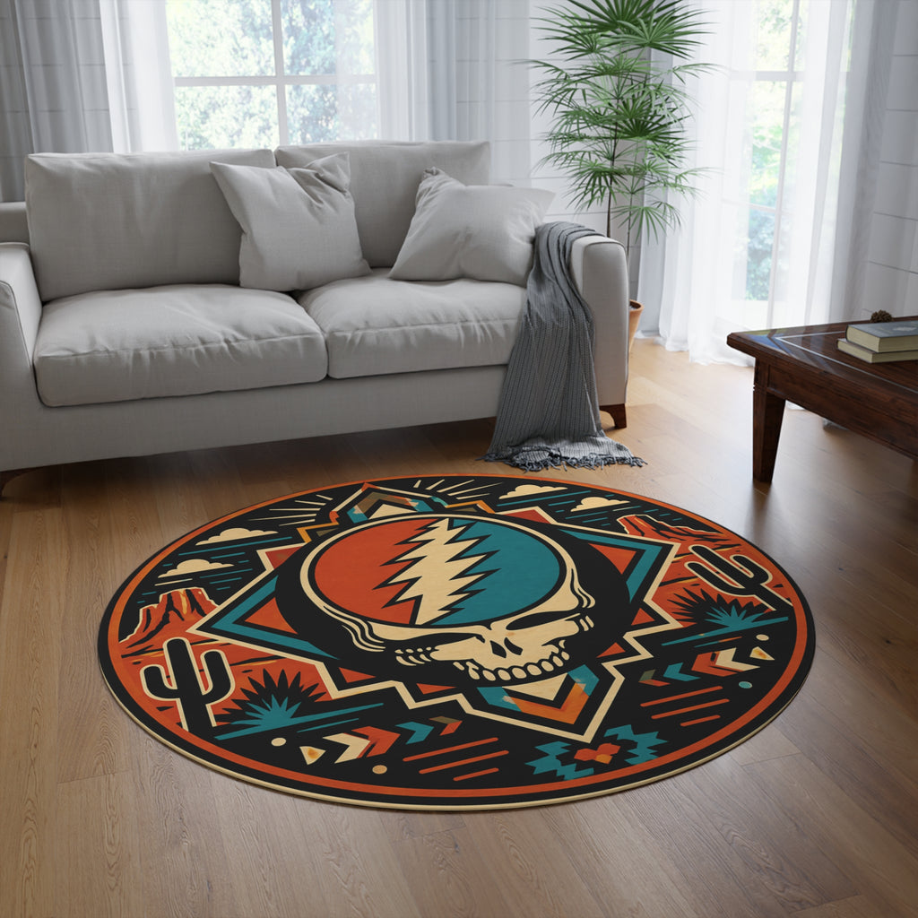 Desert Skull Steal Your Face Round Rug | Southwestern Boho Floor Mat