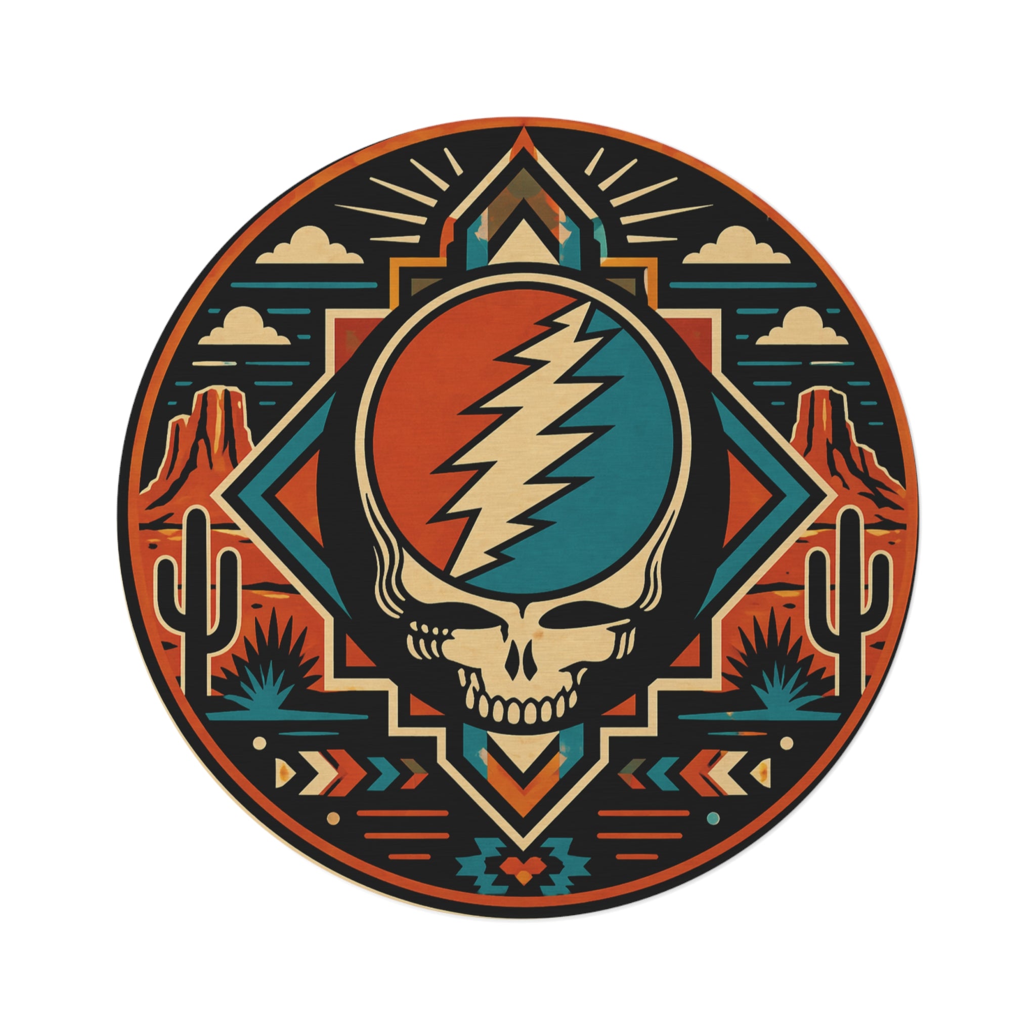 Desert Skull Steal Your Face Round Rug | Southwestern Boho Floor Mat