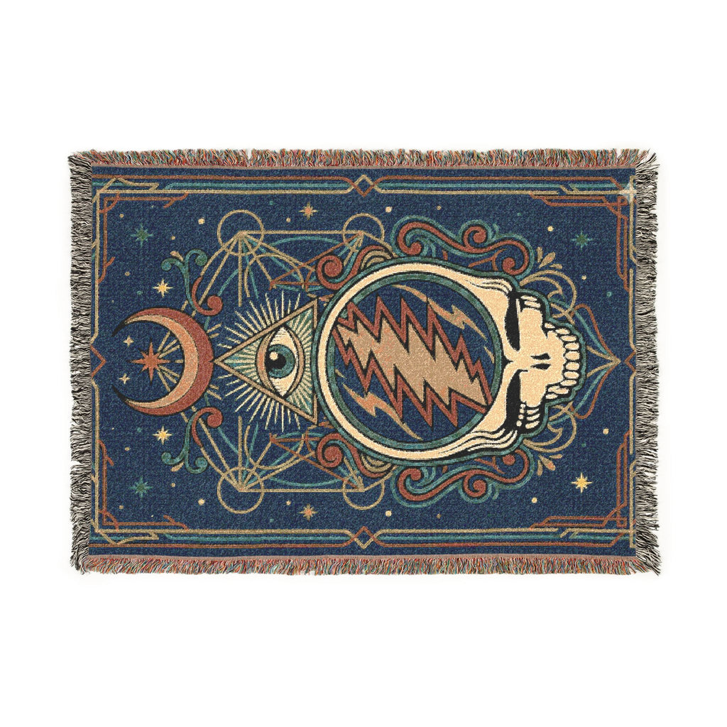 Grateful Dead Steal Your Face Woven Blanket | Psychedelic Skull Moon Tapestry