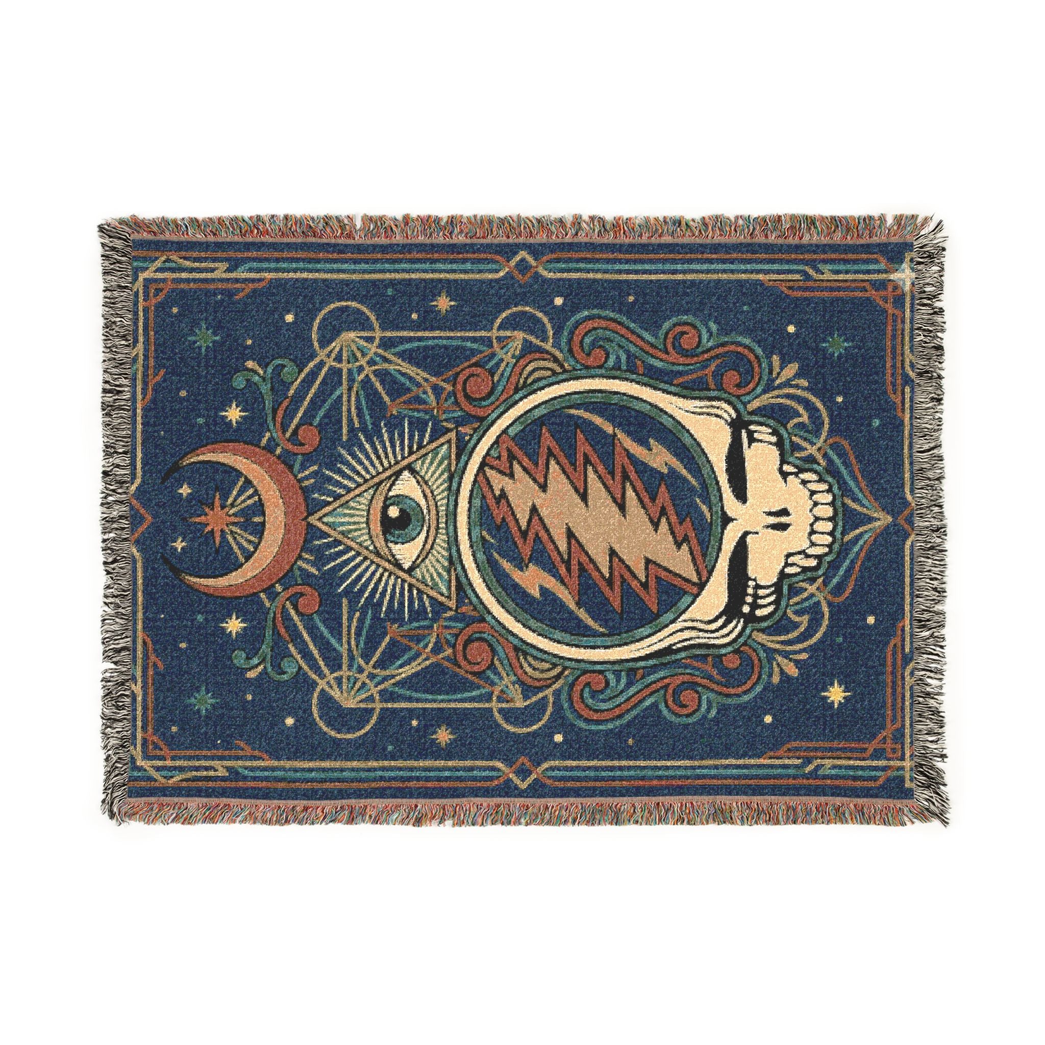 Grateful Dead Steal Your Face Woven Blanket | Psychedelic Skull Moon Tapestry