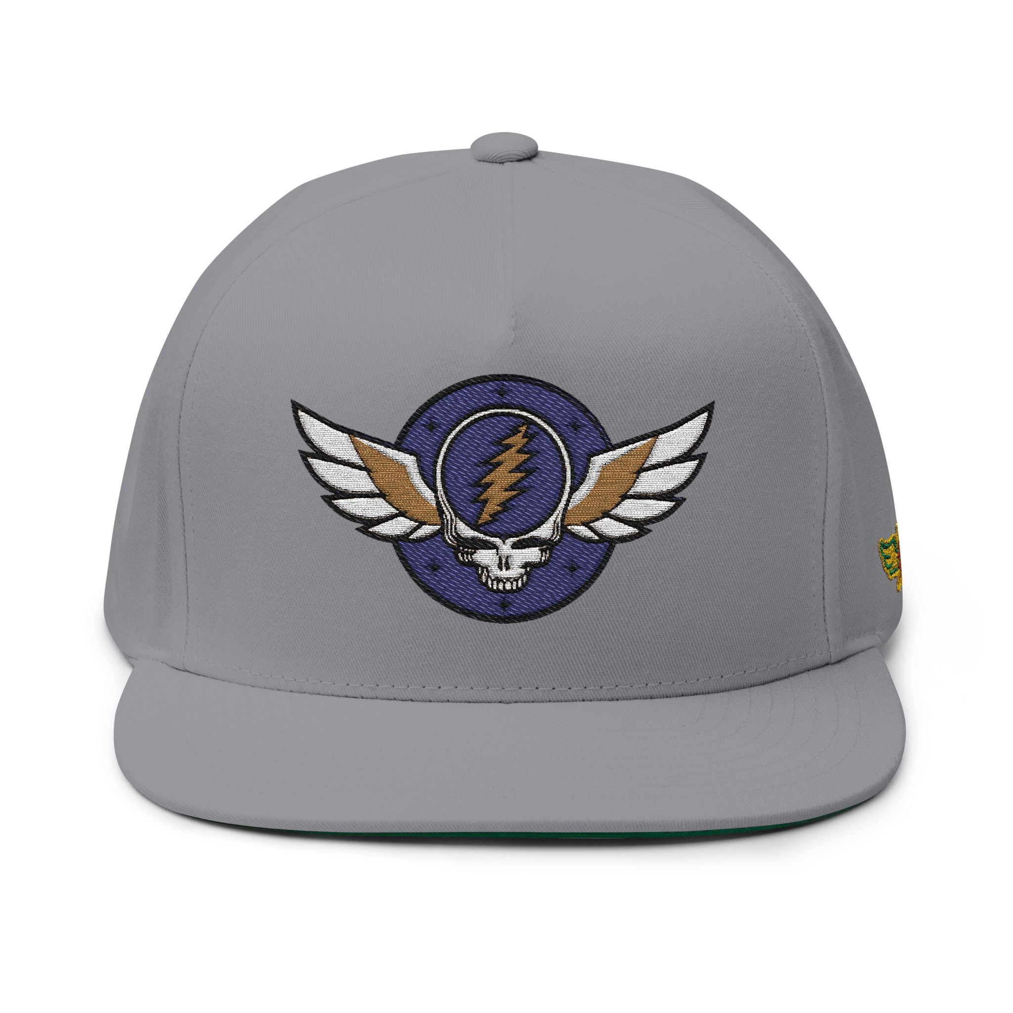 Grateful Dead Inspire Winged Steal Your Face Lightning Emblem Flat Bill Cap | Embroidered Snapback