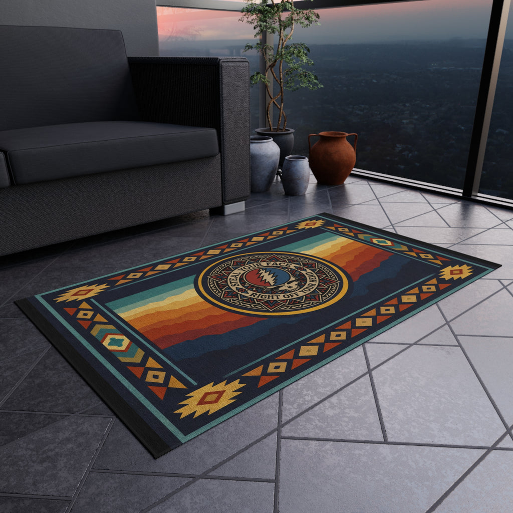 Grateful Dead Steal Your Face Sunset Wave Outdoor Rug | Southwestern Tribal Border